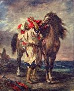 Eugene Delacroix Marokkaner beim Satteln seines Pferdes oil painting on canvas